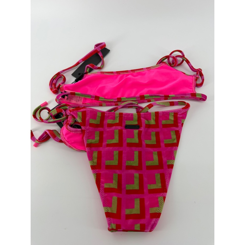 Triangl Pink Geometric Velvet Bikini Set Two Piece Swimsuit Small NWT - Picture 3 of 4